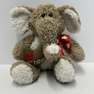 Dan Dee Collectors Choice Plush Brown Elephant Stuffed Animal Heart Kiss 9"‎